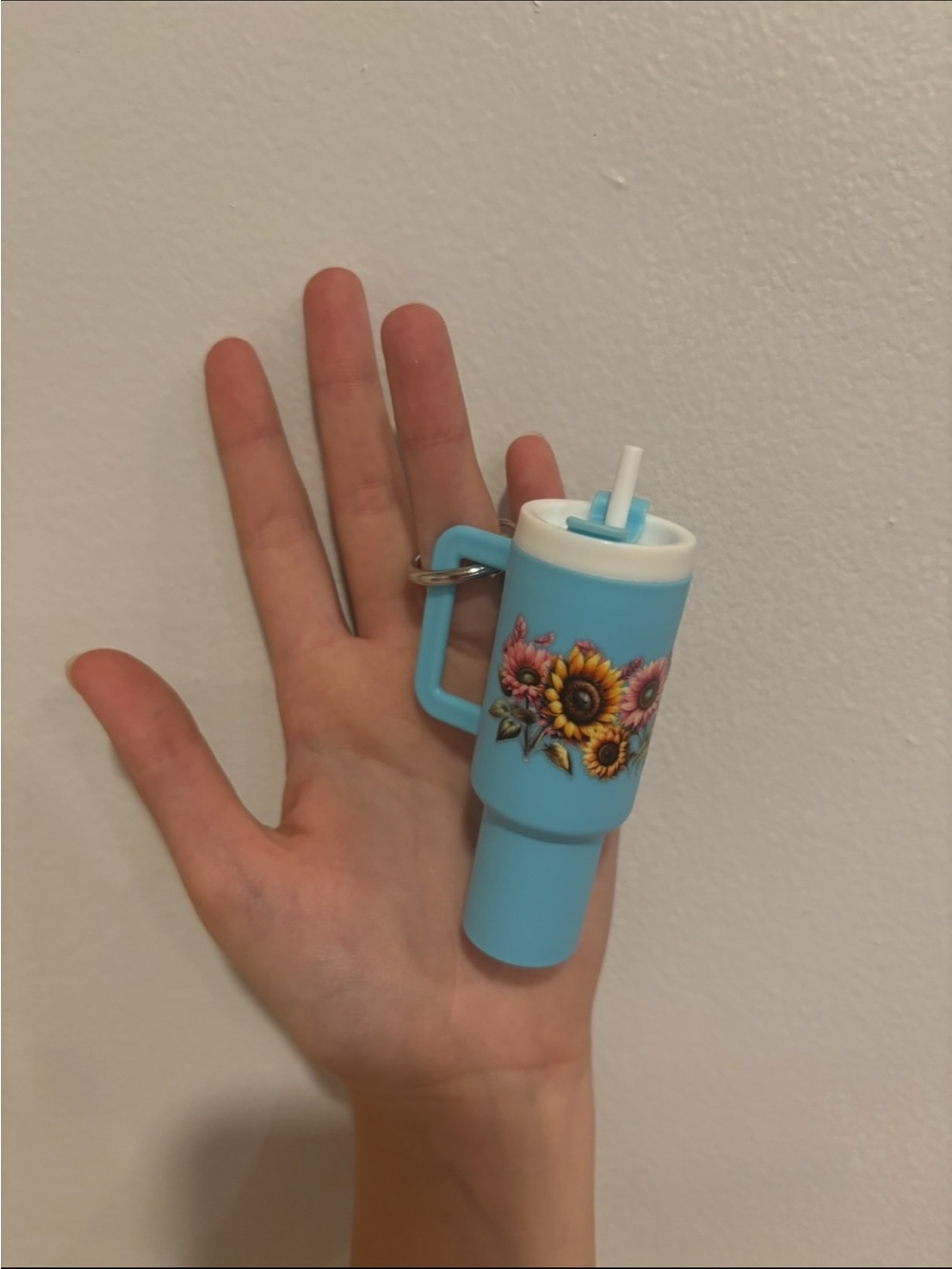 Blue Floral Mini Tumbler chapstick holder  Keychain